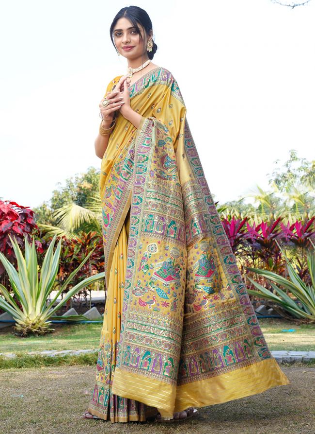 Soft Pure Silk Yellow Traditional Wear Weaving Saree